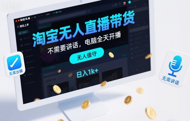 淘宝无人直播带货，不需要出镜，不需要讲话，电脑全天开播，轻松上手，日入1k+【揭秘】-链星网