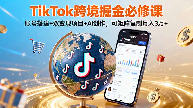 TikTo跨境掘金必修课，账号搭建+双变现项目+AI创作，可矩阵复制月入3万+-链星网