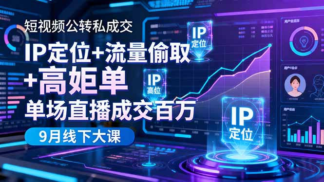 短视频公转私成交9月线下大课，IP定位+流量偷取+高客单，单场直播成交百万-链星网
